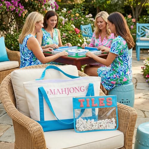 Set 3 bolsas vacías para Mahjong con bordado azul miniatura 6