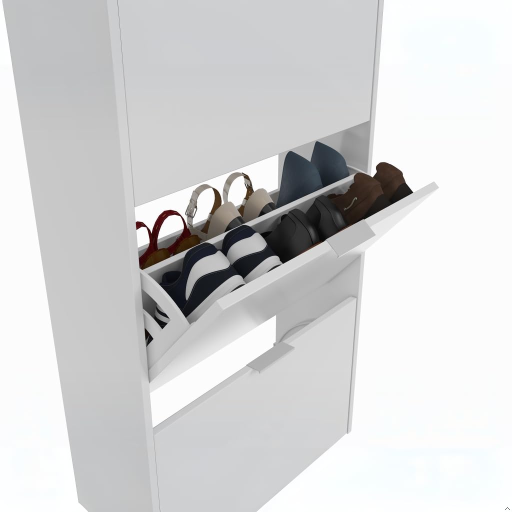 Habitdesign Zapatero 3 Puertas, Zapatero Estrecho, Acabado en Color Blanco Brillo, Medidas: 60 cm (Ancho) x 113 cm (Alto) x 22 cm (Fondo)
