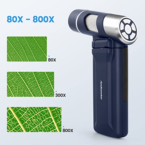 Image of Andonstar AD203S HDMI Digital Microscope with 32GB SD Card Pocket Electronic Digital Microscope for Kids and Adults Observe Outdoor Tools (Dark Blue)