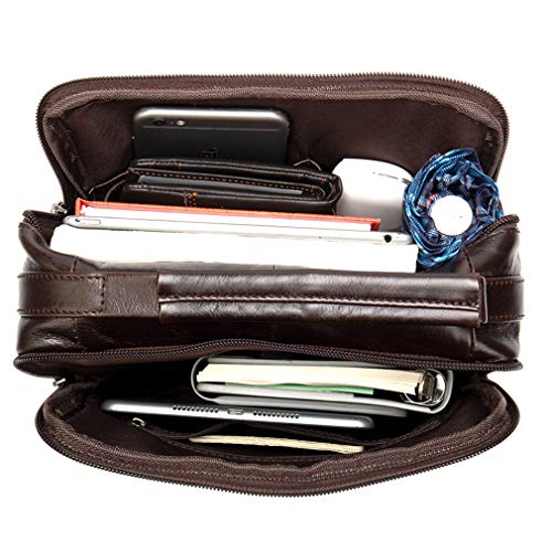 Hebetag Leather Business Messenger Bag Shoulder Handbag for Men Travel Outdoor Crossbody Handbags Briefcase Wallet Phone Pouch Purse Casual Daypack - Thumbnail 6