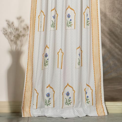 Image of Tranquebar Curtain Co. Window Curtains 5 Feet, 60-65% Room Darkening,Vilolet Mughal Print, Cotton Curtains for Window, Cotton Curtains 5 Feet Long Set of 2, BackTab Loops,Mehr (152 cm) - Set of 2