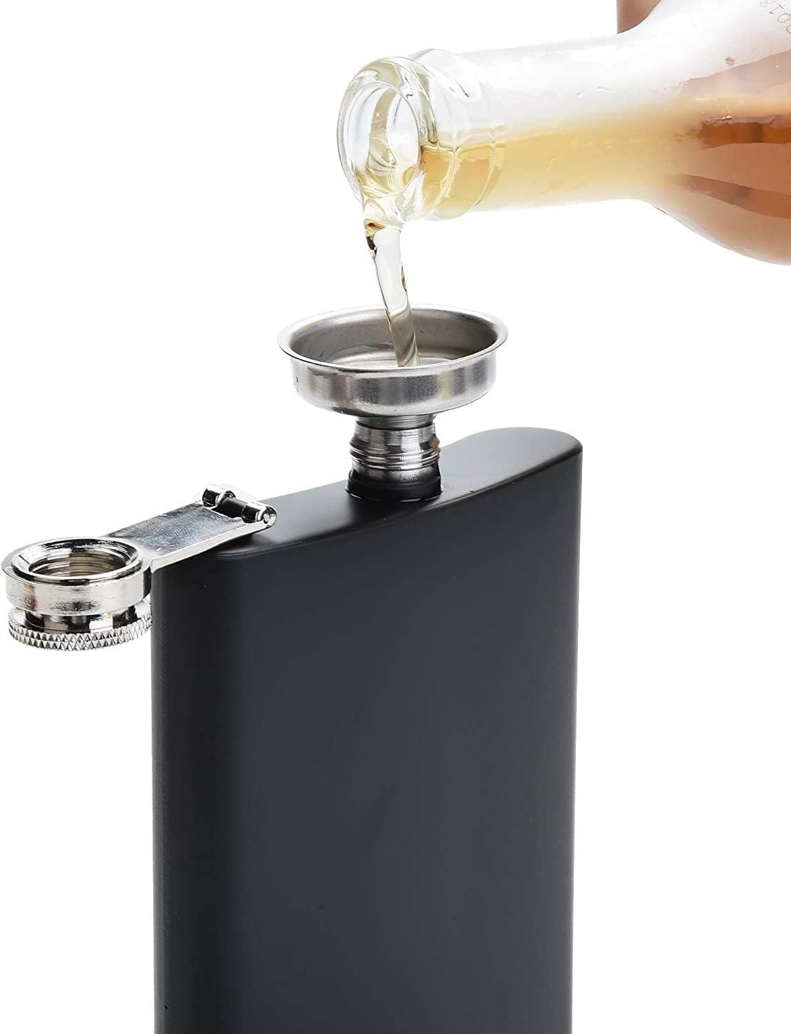 12 Stück 8 oz Edelstahl Flachmann für Alkohol, Matt schwarz, Auslaufsicher aus Edelstahl mit 12 Trichter –für Angeln, Camping, Jagd, Wandern, Reisen (Schwarz, 230 ml)
