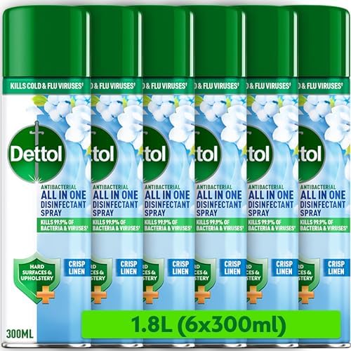 Dettol, Antibacterial Spray, Crisp Linen, 1.8L (300ml x 6pck) Dis...