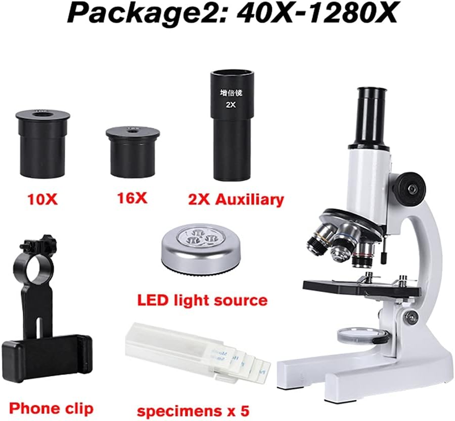 640X 1280X 2000X Biological Microscope Monocular Student Education LED Light Phone Holder Electronic Eyepiece(Package2(40X-1280X))
