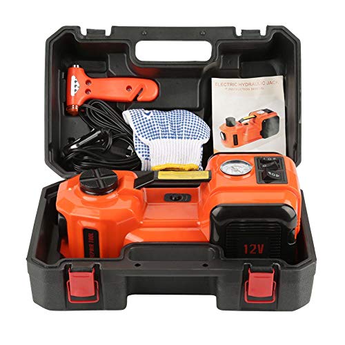 VOBOR Gato hidráulico eléctrico de 5 T, 12 V, con llave hexagonal y bomba de inflado de neumáticos, gato hidráulico portátil 3 en 1, gato hidráulico eléctrico sedán ZSYT01