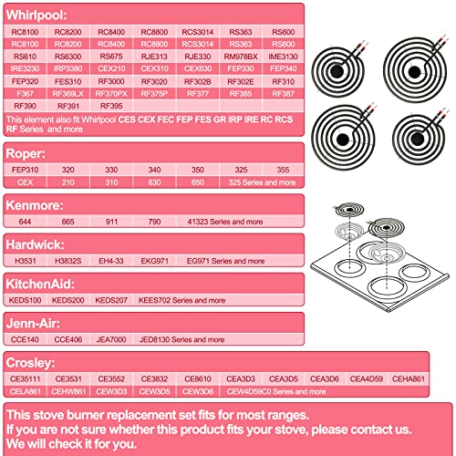 Upgraded MP22YA 4 Pack Electric Range Burner Element Unit Set, 2 x MP15YA 6" and 2 x MP21YA 8" Stove Burners Replacement for Kenmore, Hardwick, Maytag, Norge Whirlpool Electric Range Stove
