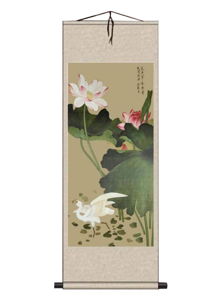 ADCVGbh Pintura en rollo de seda, pinturas decorativas, rollo de pared de arte chino, pintura en rollo chino, decoración del hogar, rollo de seda, arte colgante, flor de loto, 09 (color: Color33)