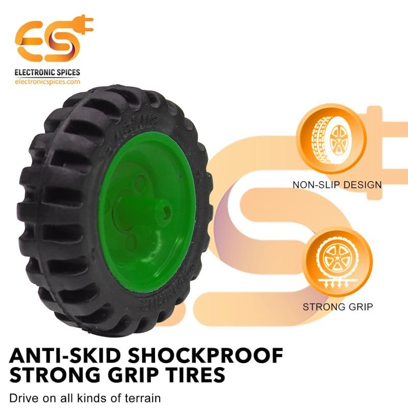Electronic Spices 40mm x 12mm Blue Robotics Toy Smart Car Wheel | Durable Plastic Tyre with Grip Pack of 10 Pcs