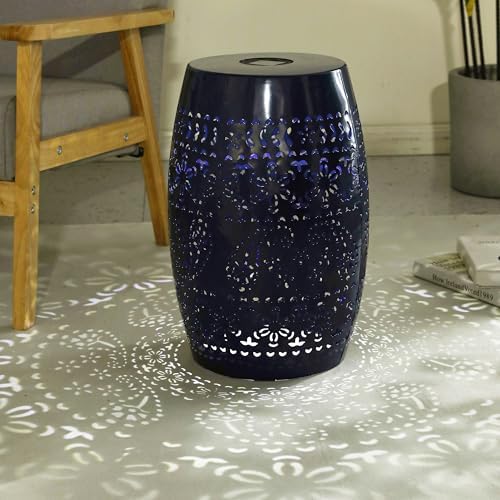 Christopher Knight Home Patio Side Table with Solar Powered Light, Outdoor Metal Coffee Table, Lace Cut Iron End Table, Patio Garden Stool with Cutout Design for Patio or Balcony, Blue Christopher Knight Home Patio Side Table with Solar Powered Light, Outdoor Metal Coffee Table, Lace Cut Iron End Table, Patio Garden Stool with Cutout Design for Patio or Balcony, Blue