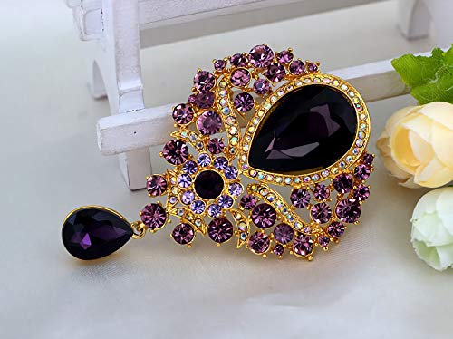 Image of Wedding Bridal Big Crystal Rhinestone Bouquet Brooch Pin for Women (purple)