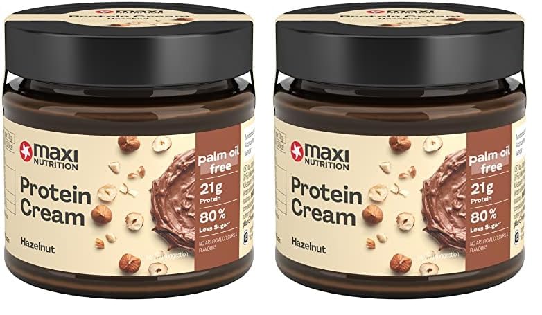 MaxiNutrition Protein Cream Haselnuss-Nougat 200g im Glas, Schokoladenaufstrich mit 21% Protein- und 24% Haselnussanteil, mit nur 7,7 Gramm Zucker (80% weniger als herkömmliche Streichcremes)