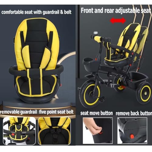 Kinderwagen-Dreirad für Kleinkinder im Alter von 1–5 Jahren,Kinderdreirad mit abnehmbarem Verdeck und Schiebegriff für Eltern,Kinderwagenwagen mit verstellbarer Rückenlehne,drehbarem Sitz,Titanrad – Bild 6