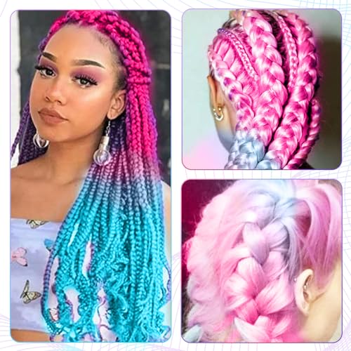 Leogony 2PCS 3 Tone Hair Extensions for Braiding Fake Braids Hair, Peach Lake Blue Purple Plait Coloured Synthetic Wig - Image 4