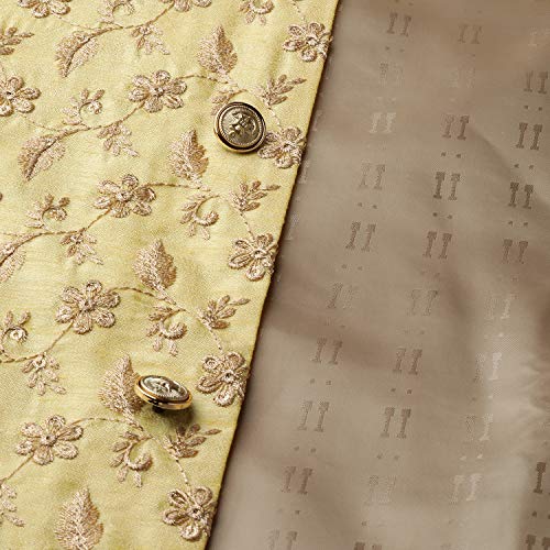 Image of SOJANYA (Since 1958 Men's Cotton Linen Maroon Kurta and White Pyjama with Mustard Cotton Nehru Jacket