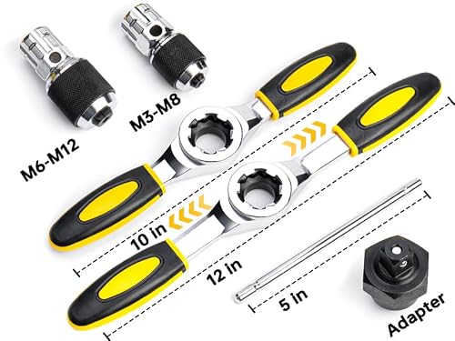 YIYEIE Ratcheting Tap and Die Handle, 5PC Tap Handle Tool with Ratchet Tap Socket, Extendable T-Handle Tap Wrenches Set - Thumbnail 5