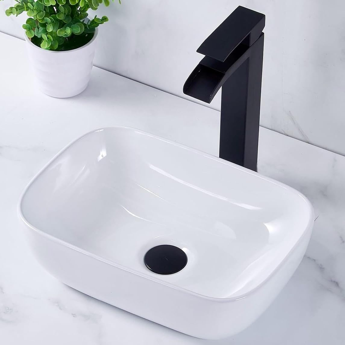 VAPSINT Bathroom Vessel Sink Small, 14" x 10" Above Counter White Porcelain Ceramic RV Bathroom Sink Countertop Vanity Restroom Sinks Bowl, Wash Basin for Bathrooms lavamanos de baño