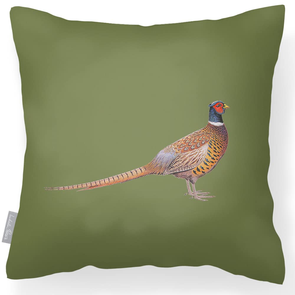 Izabela Peters Vintage Pheasant - Sage Outdoor Cushions Waterproof, 43 Cm, Filled Outdoor Cushion, Pheasant - Sage, Garden Furniture Cushions, Outdoor Seat Cushions, Garden Chair Cushions
