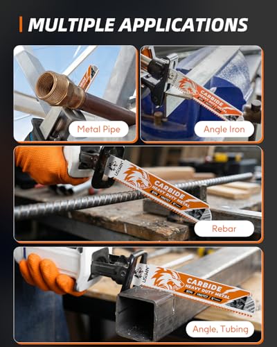 Image of Carbide Reciprocating Saw Blades 3 Pack, 6 Inch 8 TPI Sawzall Blades, for Thick Metal, Metal Pipe, Angle Iron, Rebar