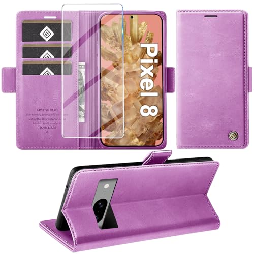 Étui en cuir pour Google Pixel 8 Giyer violet avec protège-écran et support