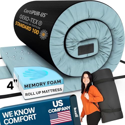 Image of Hazli Matrix AirCell Memory Foam Camping Mattress Pad - CertiPUR-US Roll Up Mattress for Adults - Portable Foam Sleeping Mats for Camping - Camp Cot Sleeping Pad - Floor Sleep Mat Bed Roll for Car RV