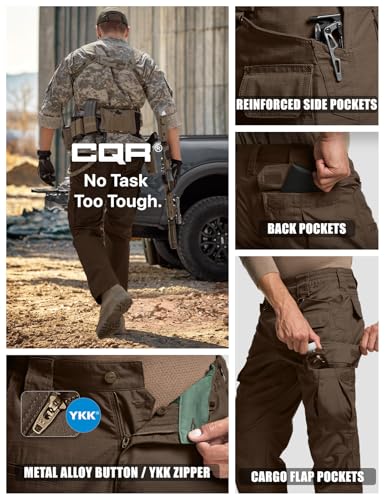 Image of CQR Men's Tactical Pants, Water Resistant Ripstop Cargo Pants, Lightweight EDC Work Hiking Pants, Outdoor Apparel
