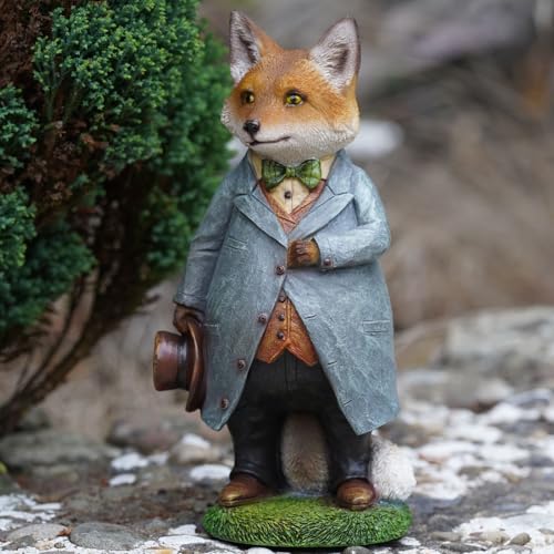 Gentleman Fox Resin Sculpture | Home Garden Hound Statue Outdoor Animal Ornament Animals Peter Rabbit British Gift