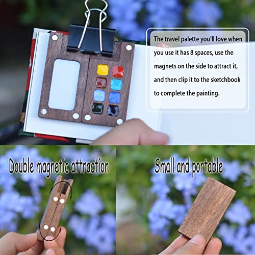 8 Grid Portable Sketchbook Palette, Wooden Colour Palette Box, Watercolor Palette Box Travel Paint Tray Box For Water Color, Gouache, Acrylic Paint, Come With A Clip Record Beautiful Moments (8Grid) #TOP3