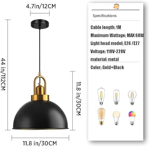 Miniatura 2 de Lámpara colgante negra de granja para isla de cocina, lámpara de olla industrial, lámpara colgante moderna, lámpara de jaula de metal, lámpara de