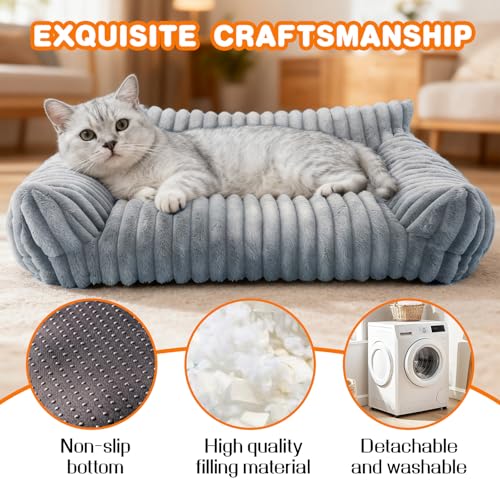 CAIEJSAEN Katzenbett Flauschig, Hundekorb Waschbar, Hundesofa Kleines Katzenkorb für Hunde und Katzen, Hundebett Grau, 60x45x20cm