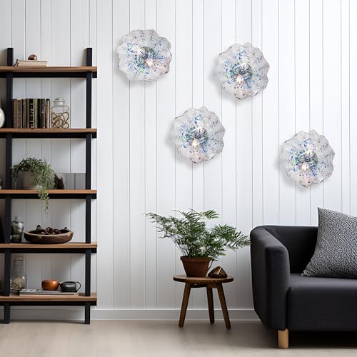 Image of Stained Glass Wall Light Dia 12 inch Wall Lamp with Murano Glass Shade Vintage Vanity Lighting Fixture with Metal Base Flush Mount Wall Sconce 2-Light for Bathroom, Bedroom, Bedside, Entryway