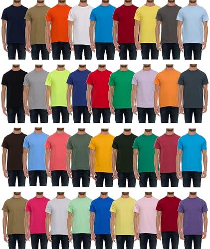 BILLIONHATS 36 Pack Men's Cotton Short Sleeve T-Shirts Lightweight Bulk Crew Tees in Mixed Bright Colors