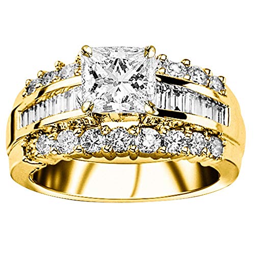 4 Carat Platinum Channel Baguette Round Diamond Designer Engagement Ring (3 Ct H Color Vs2 Clarity Center Stone) #TOP20