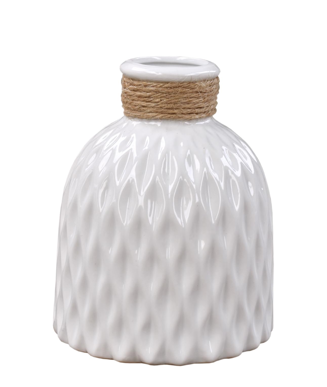White Ceramic Vase Cylinder 15cm Round Bottle Shape Wedding Table Piece Centrepiece Flower Arranging Home Decor Shiny Gloss Glaze Ornament (White Bottle)