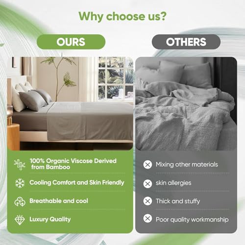 TWK Luxury Sheet Set, Genuine 100% Organic Viscose Derived from Bamboo, Cooling & Breathable, Silky Soft, Bedding Sheets & Pillowcases(Gray, Queen(60 * 80 * 15))