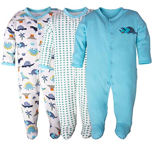 hibshaby Baby Girls Footed Onesies 3-Pack Cotton Infant Overall Sleeper and Play Bodysuit