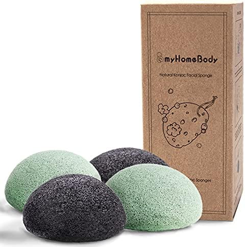 myHomeBodyNatural Konjac Facial Sponges, Sage Green & Graphite Gray | Natural Konjac Sponge, Charcoal Face Sponge, Gentle Face Cleansing, Facial Exfoliation, With Aloe Vera and Activated Charcoal