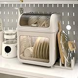 ILWorkTLs 2-Tier Dish Drying Box,PP Plastic Drain Bowl Dish Storage Box with Lid,Dish Drainer Box with Cover and Cutting Board Holder