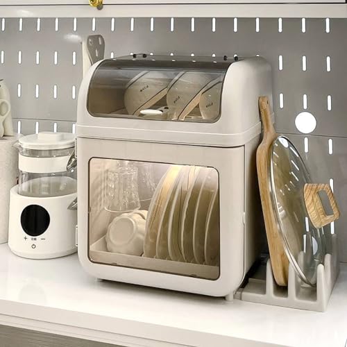 Image of ILWorkTLs 2-Tier Dish Drying Box,PP Plastic Drain Bowl Dish Storage Box with Lid,Dish Drainer Box with Cover and Cutting Board Holder