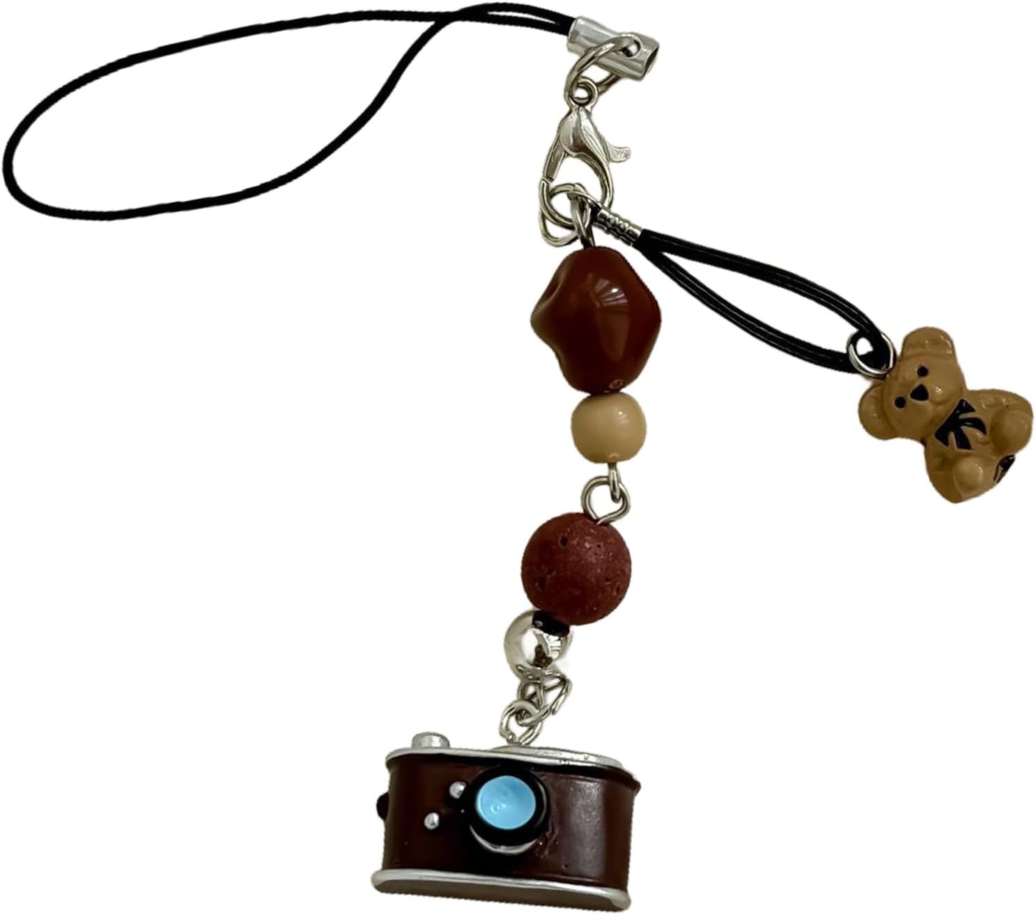 Camera Bear Beaded Phone Strap Keychain Alloy Charm