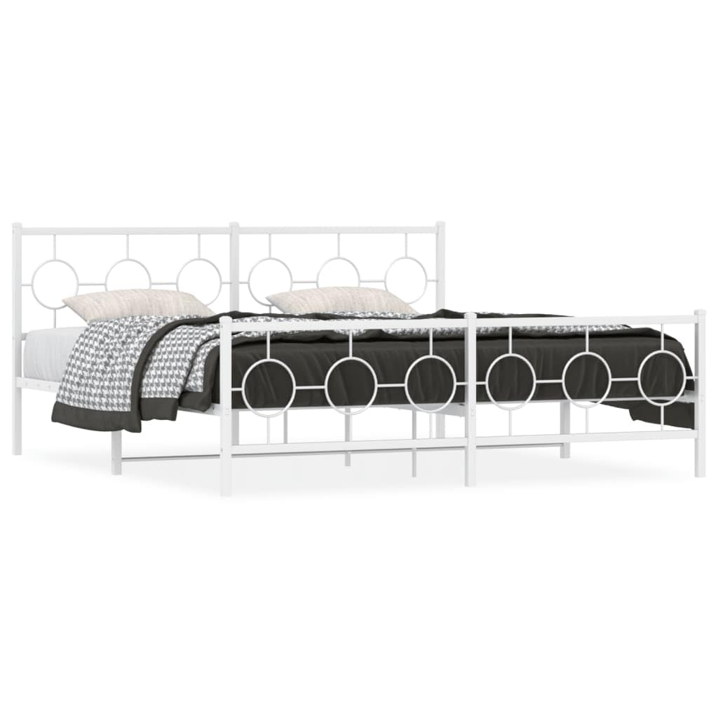 malowana proszkowo stal klasyczny design biala 180 x 200 cm | Metalowa rama łóżka z wezgłowiem i zanóżkiem biała 180x200 cm, wzmocniona stalowa konstrukcja, podparcie dla materaca i