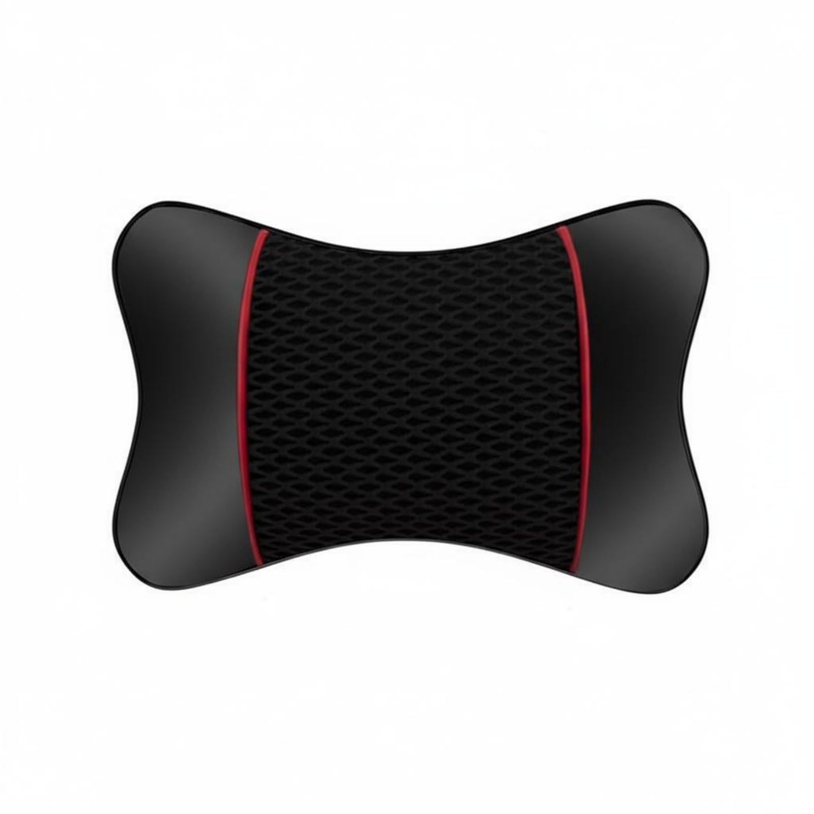 MERISHOPP All-Season Use Breathable Mesh Neck Pillow Car Neck Support Pillow PU Leather Car Headrest for Drivers, Commuters, Black Red Edge-image-20