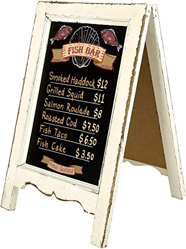 MyGift Small Wood A-Frame Double-Sided Chalkboard Sign, Whitewashed Table Top Rustic Message Board