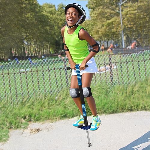 Relaxdays Pogo Stick, für Kinder, Springstock bis 35 kg, gepolststert, Sprungstab Outdoor, rutschfest, Edelstahl, blau