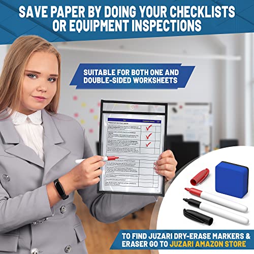 5 Pack Job Ticket Holders 8 1/2 X 11 - Work Order Plastic Sleeves For Documents - Shop Ticket Holders - Dry Erase Pocket Sleeves - Dry Erase Pockets - Dry Erase Sleeves - Clear Pocket Sleeves #TOP2