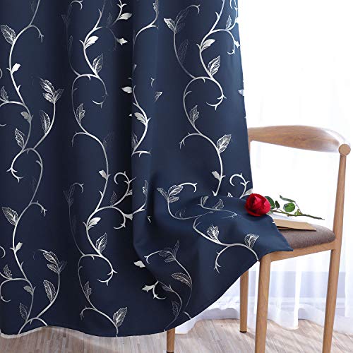 BU HUA Window Black Out Window Curtains Thermal Insulated Grommet Floral Vine Design