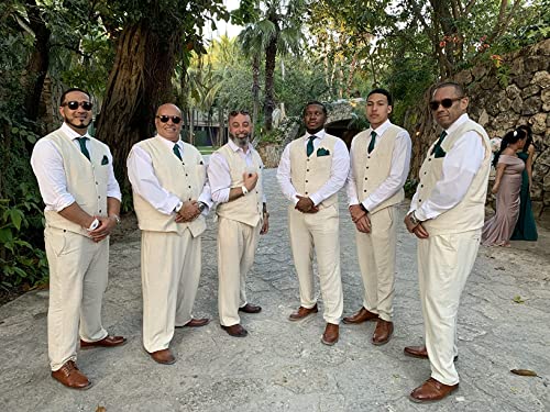 Men's Suits Slim Fit 2 Piece Suit Set Beige Casual Linen Wedding Suit Prom Groomsmen Tuxedos Summer Beach Vest Pants Set Xxl #TOP6