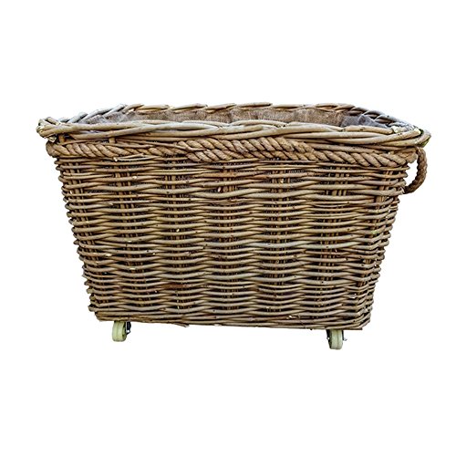 Red Hamper Extra Large Rope Handle Wicker Log Basket on Wheels, Brown, 44 x 72 x 57 cm