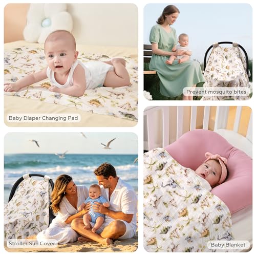 Image of SERAPHY Muslin Car Seat Cover Baby, Universal Carseat Covers Baby Girl Boy | 100% Muslin Cotton, Universal Fit, Breathable, Soft Infant Car Seat Canopy, For Boys and Girls, Sun & Wind Protection