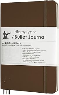 Hieroglyphs Carnet de Notes à Points - Bullet Journal Classic Style, Carnet A5 avec Couverture Vinyle, 3 Signets, Fermeture Élastique, Livre Relié, Marron