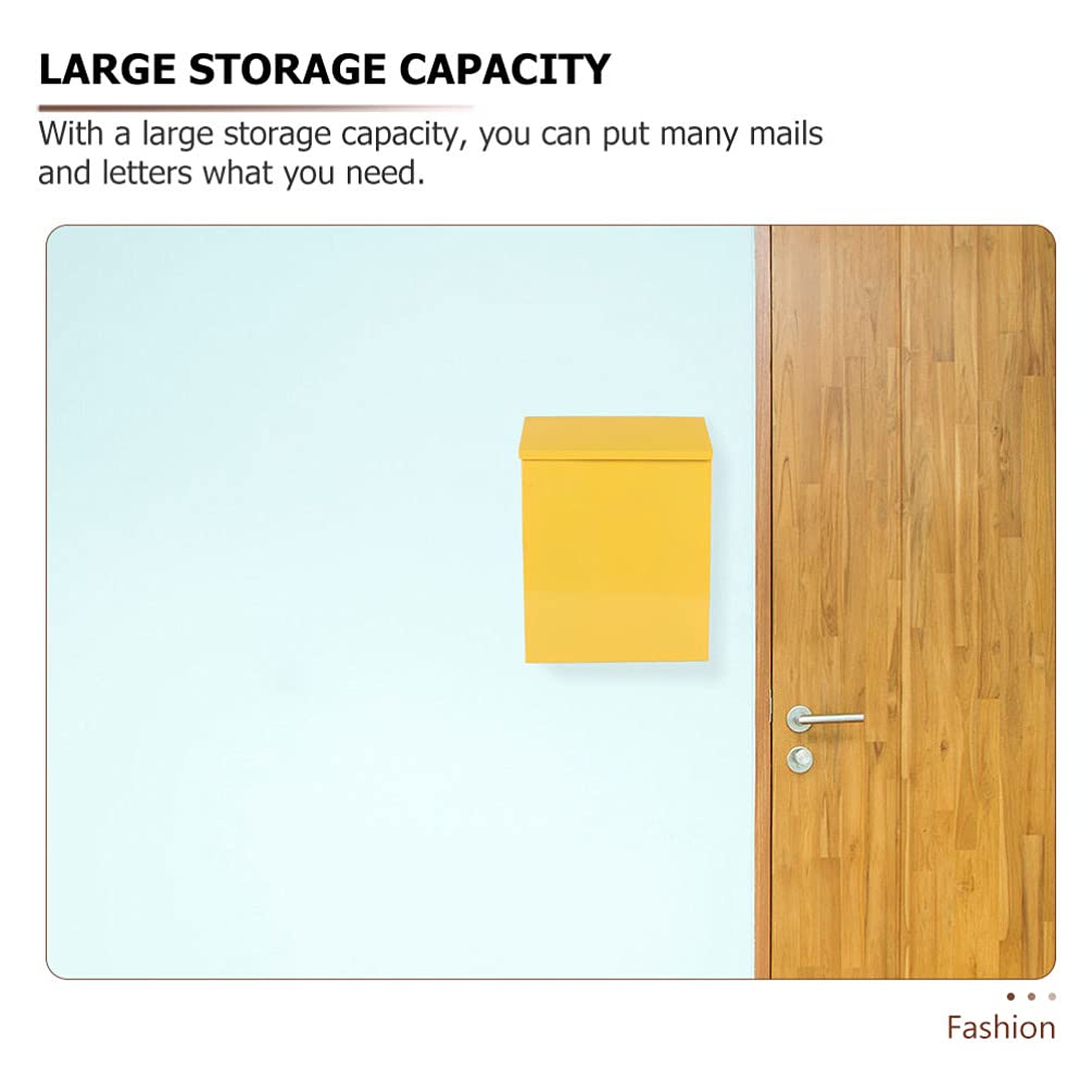 Wall Mounted Locking Mailbox - Yellow Metal Suggestion Box For Mail, Letters & Ballots (11.79x9.04x2.36 Inch) - View #7